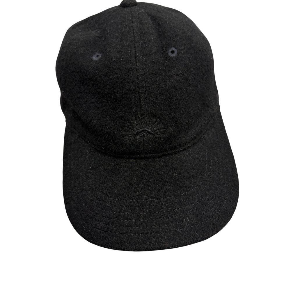 Faherty Hat Mens OS Black Wool Blend Leather Strap Sun Logo Baseball Cap